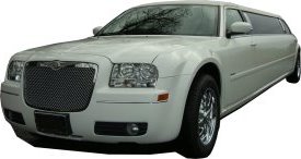White Chrysler limo for hire, School Proms, Birthday celebrations and anniversaries. Cars for Stars (Bournemouth)